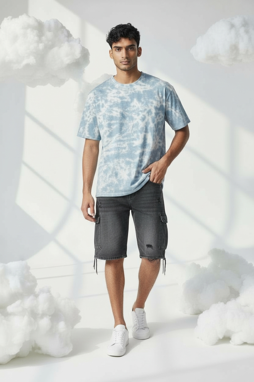 (Cloudy Blue) Cloudscape Cotton Collection Adult Unisex Short Sleeve
