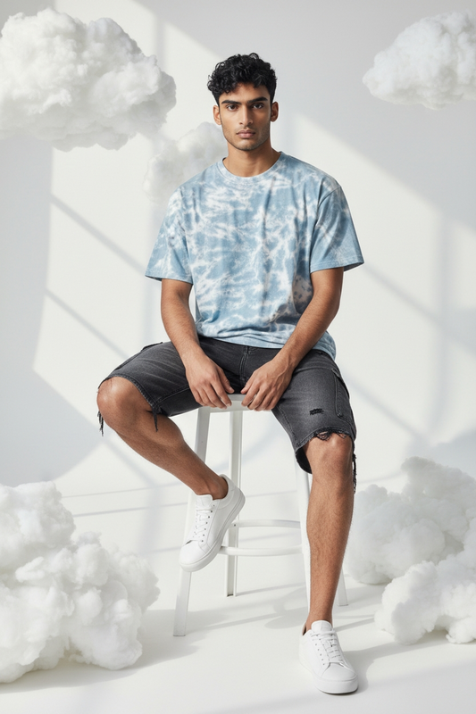 (Cloudy Blue) Cloudscape Cotton Collection Adult Unisex Short Sleeve